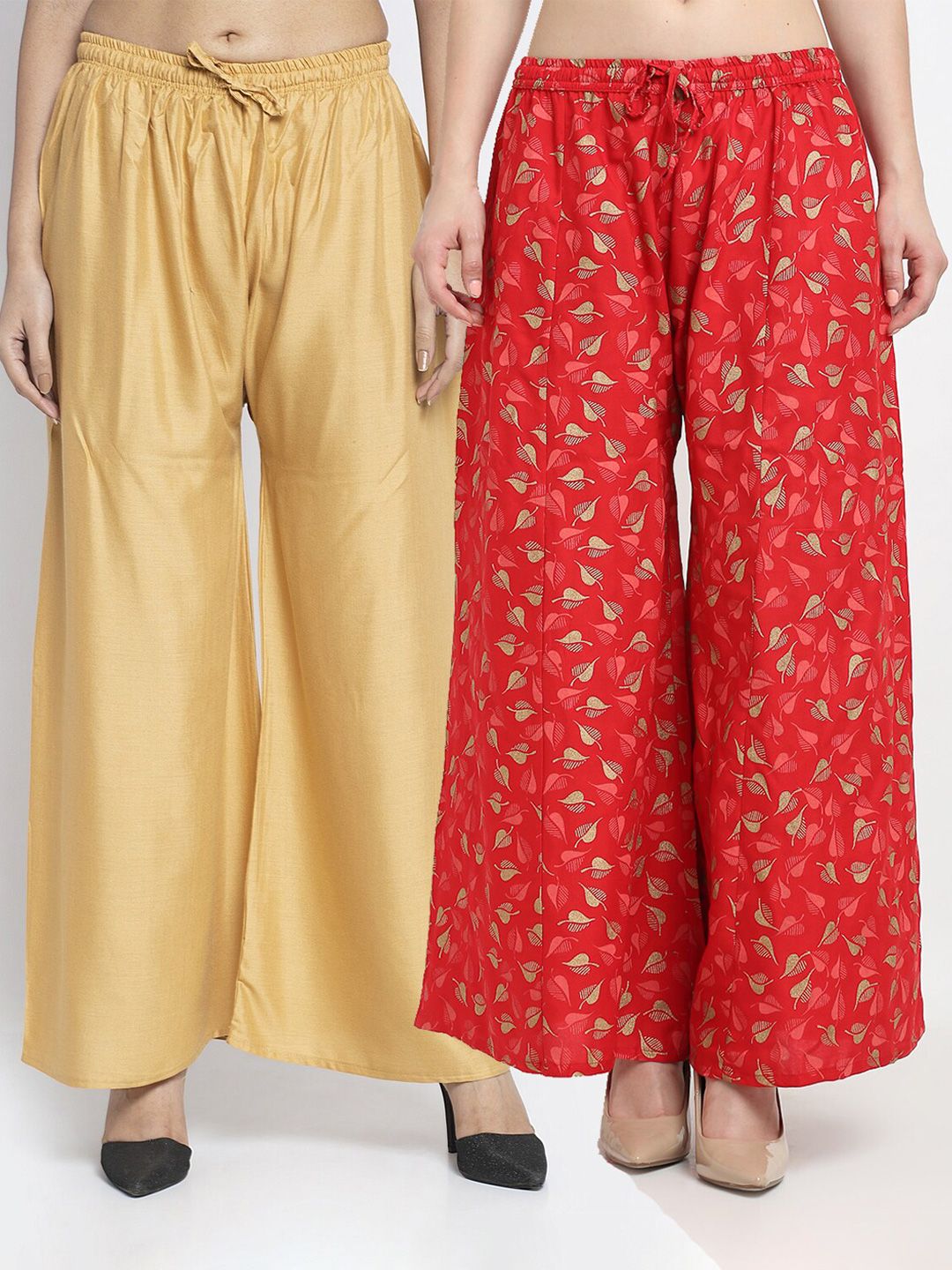 GRACIT Women Pack Of 2 Beige & Red Printed Flared Knitted Ethnic Palazzos Price in India