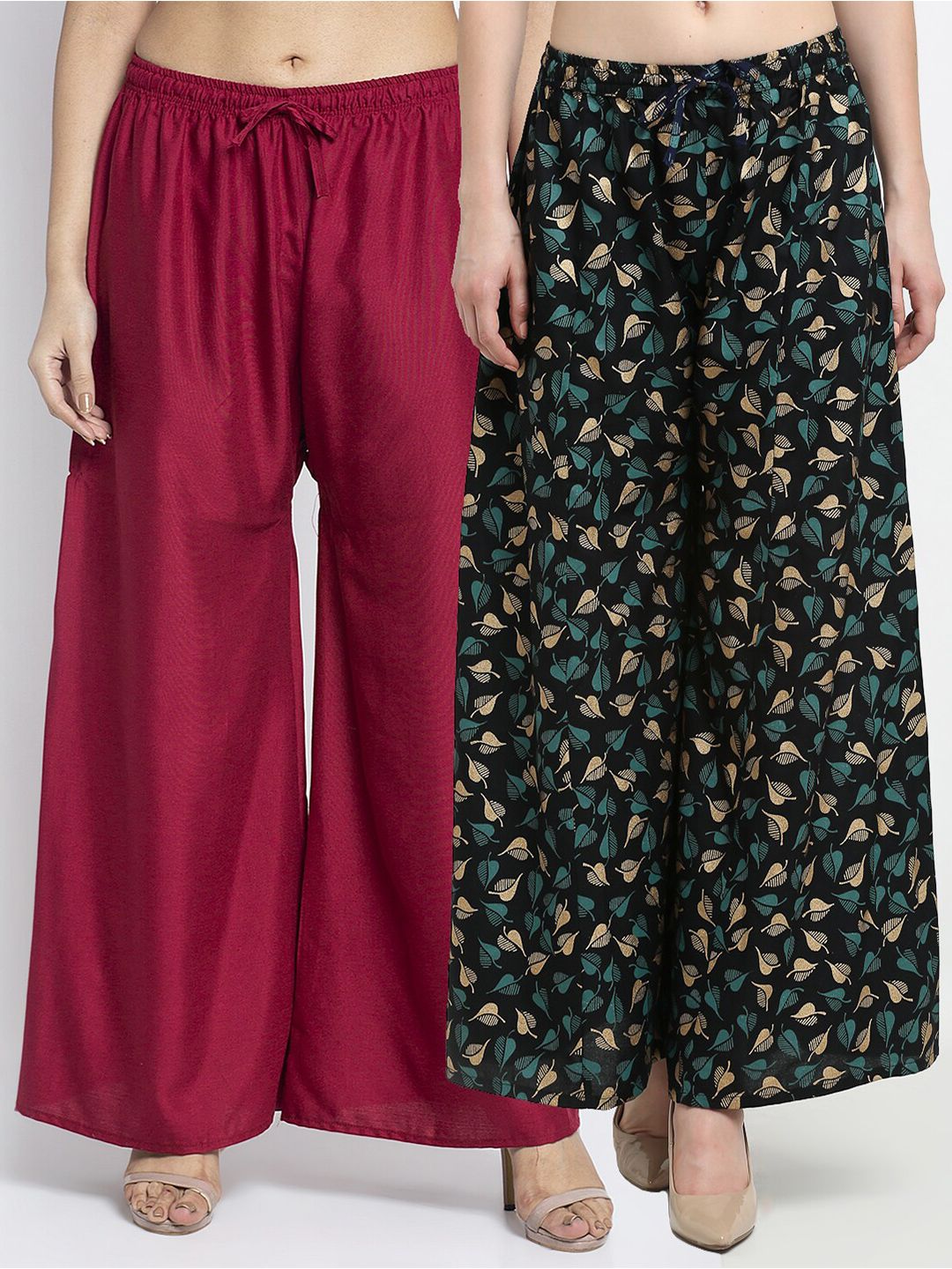 GRACIT Women Pack Of 2 Maroon & Black Printed Flared Knitted Ethnic Palazzos Price in India