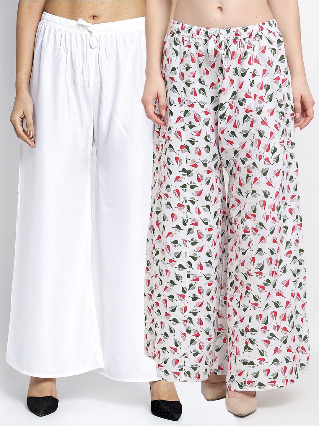 GRACIT Women White Pack of 2 Printed Flared Knitted Ethnic Palazzos Price in India