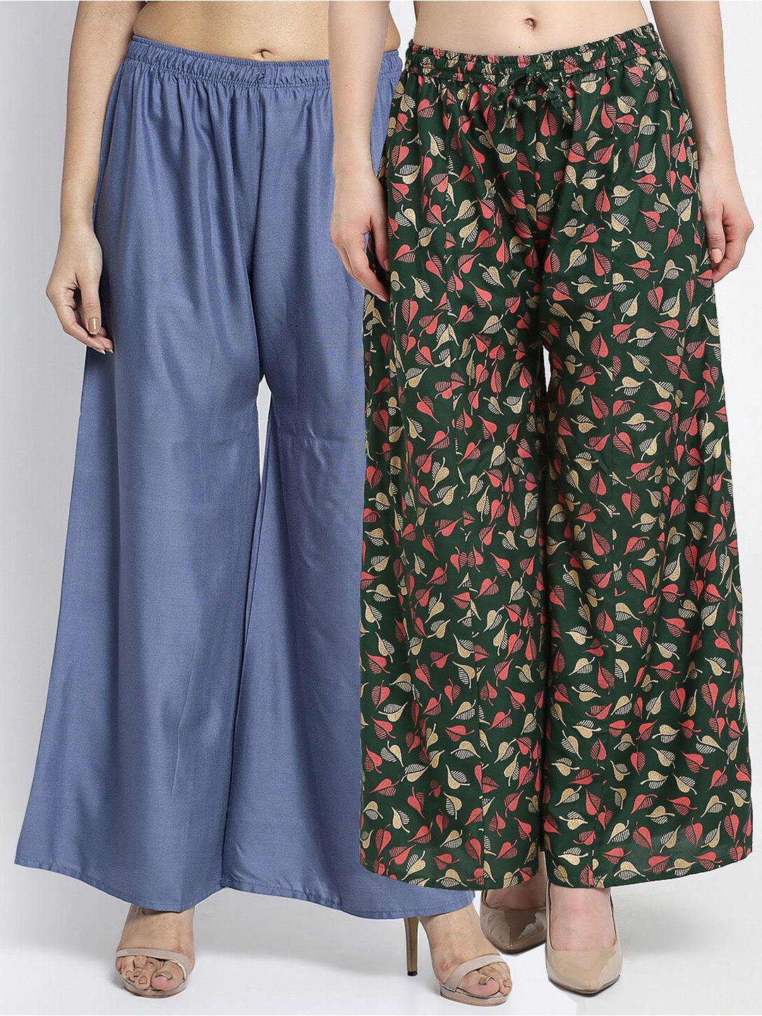 GRACIT Women Grey & Green Pack of 2 Palazzos Price in India