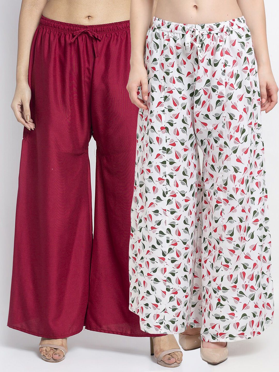 GRACIT Women Maroon & White Pack of 2 Printed Flared Knitted Ethnic Palazzos Price in India