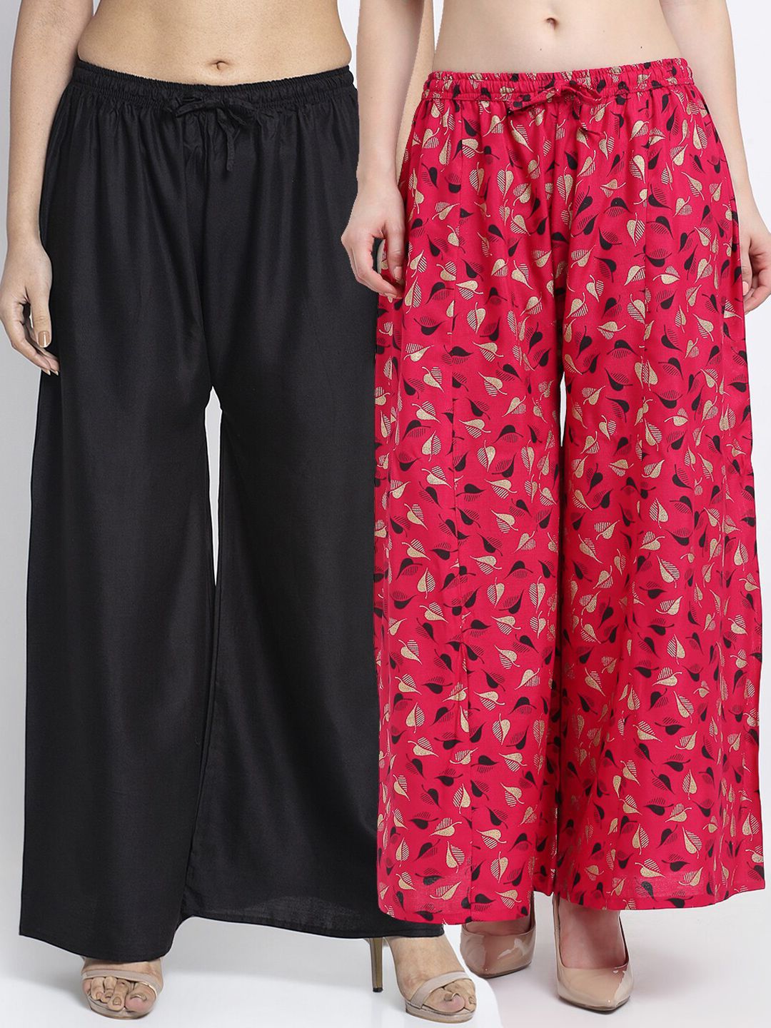 GRACIT Women Pack of 2 Black & Pink 2 Floral Printed Flared Palazzos Price in India