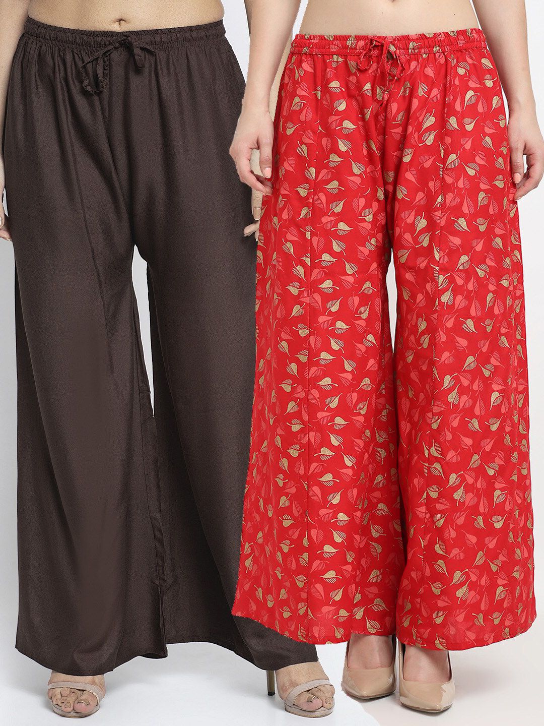 GRACIT Women Brown & Red Pack of 2 Palazzos Price in India