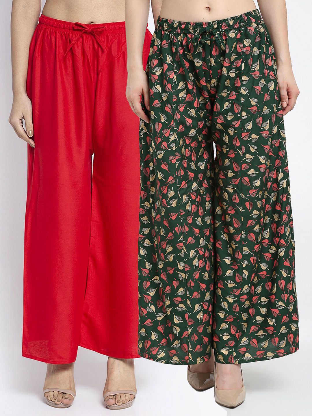 GRACIT Women Pack Of 2 Red & Black Printed Flared Palazzos Price in India