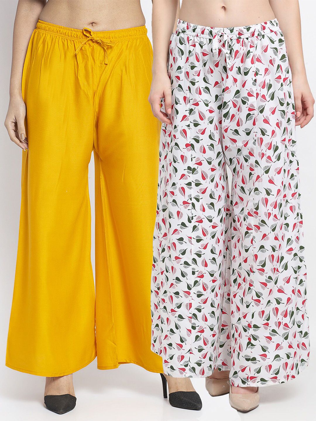 GRACIT Women Yellow & White Pack of 2 Printed Palazzos Price in India