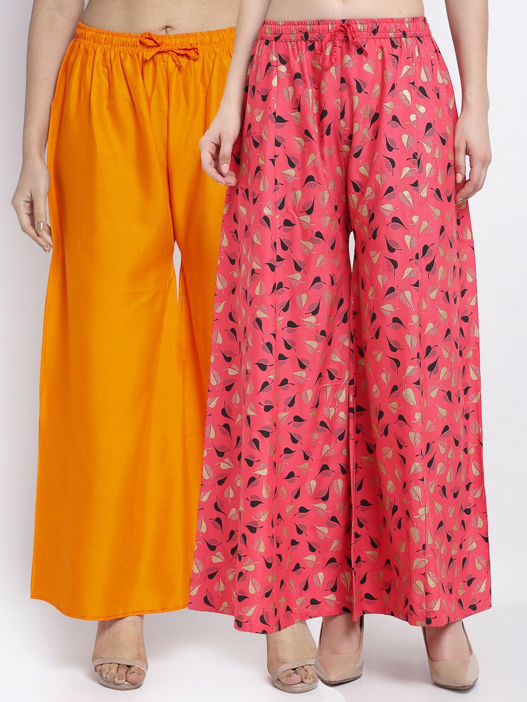 GRACIT Women Pack of 2 Orange & Pink Leaves Printed Ethnic Palazzos Price in India