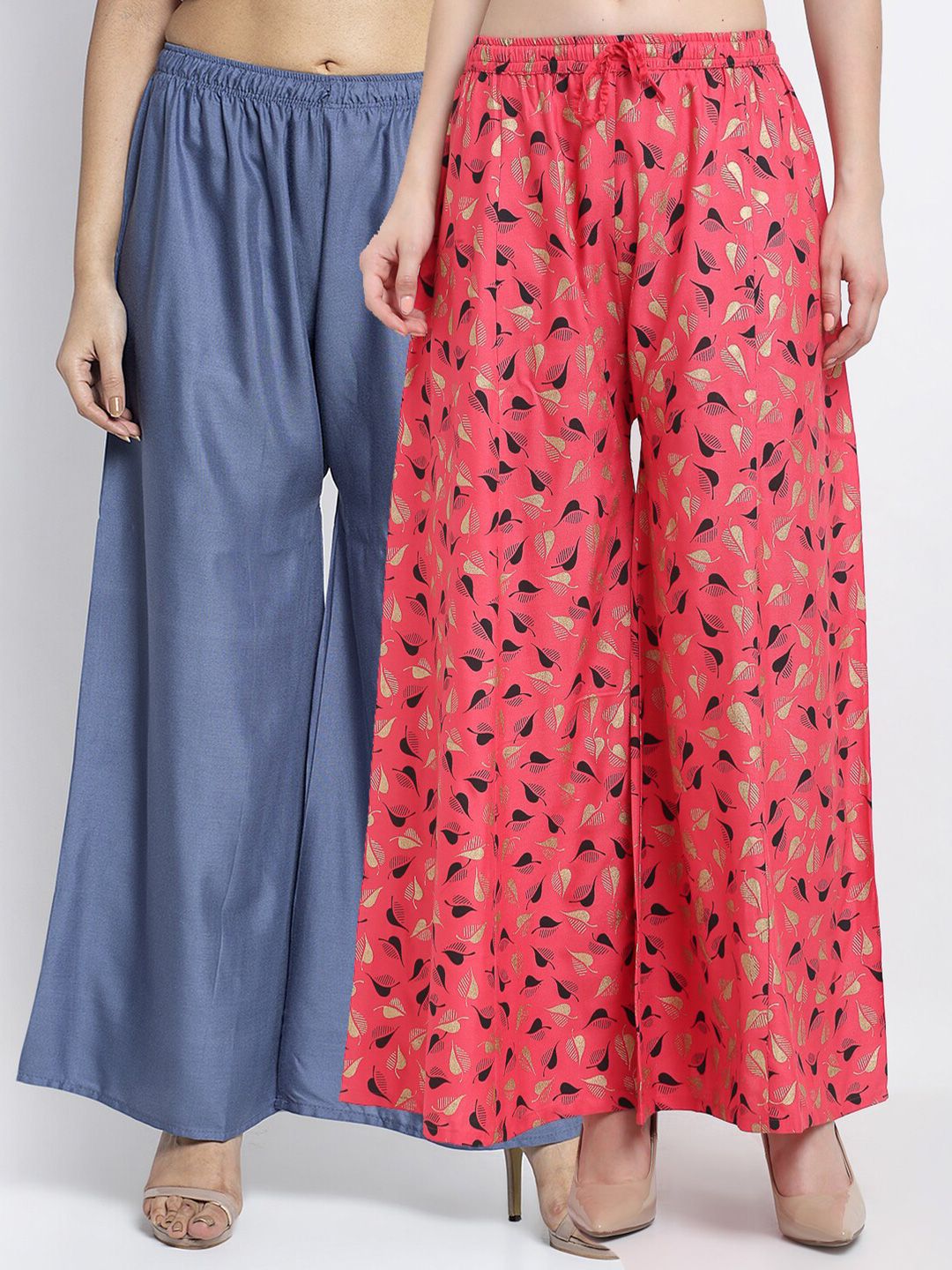 GRACIT Women Grey & Coral Pack of 2 Palazzos Price in India