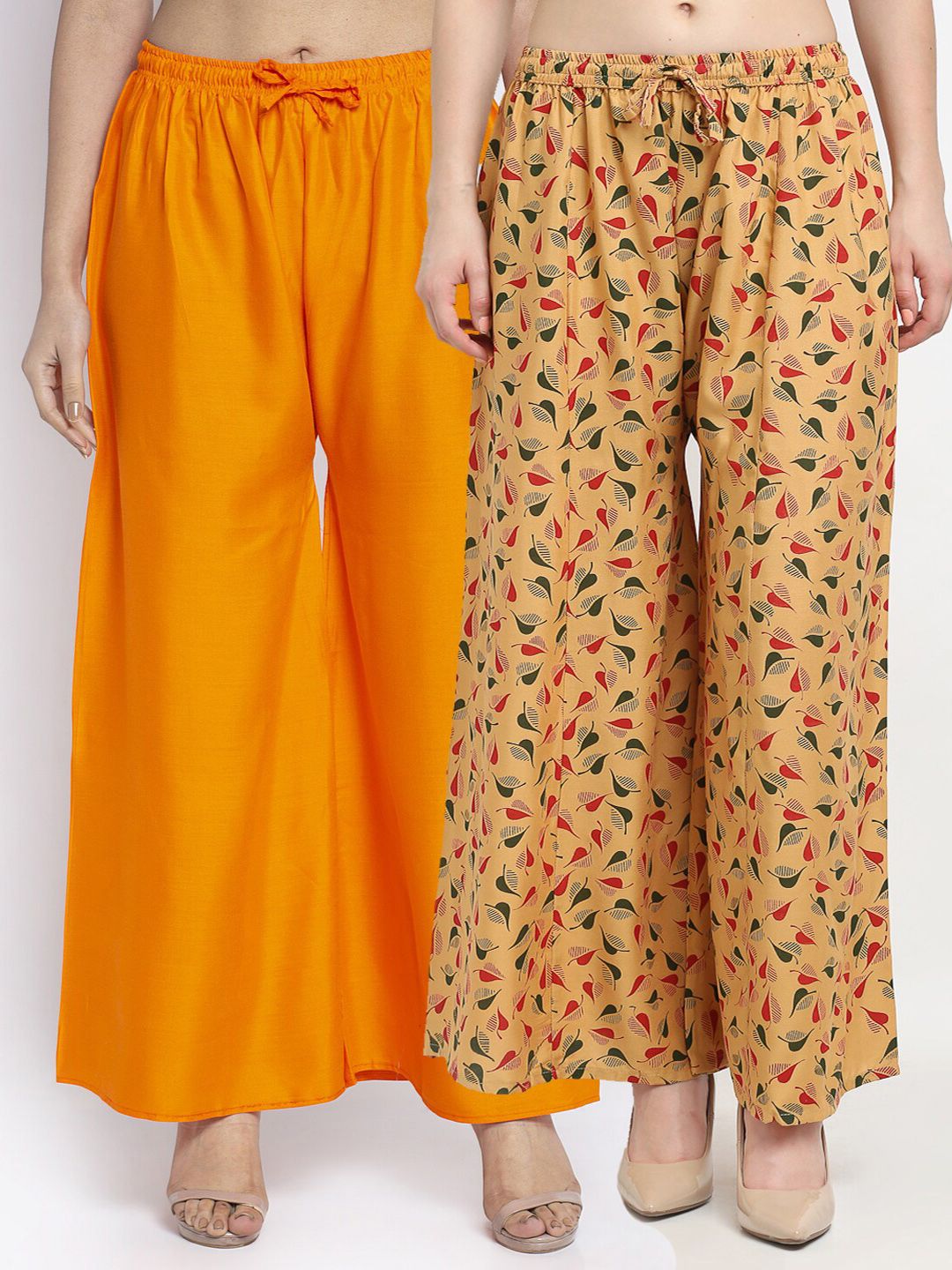 GRACIT Women Orange & Yellow Pack of 2 Printed Palazzos Price in India