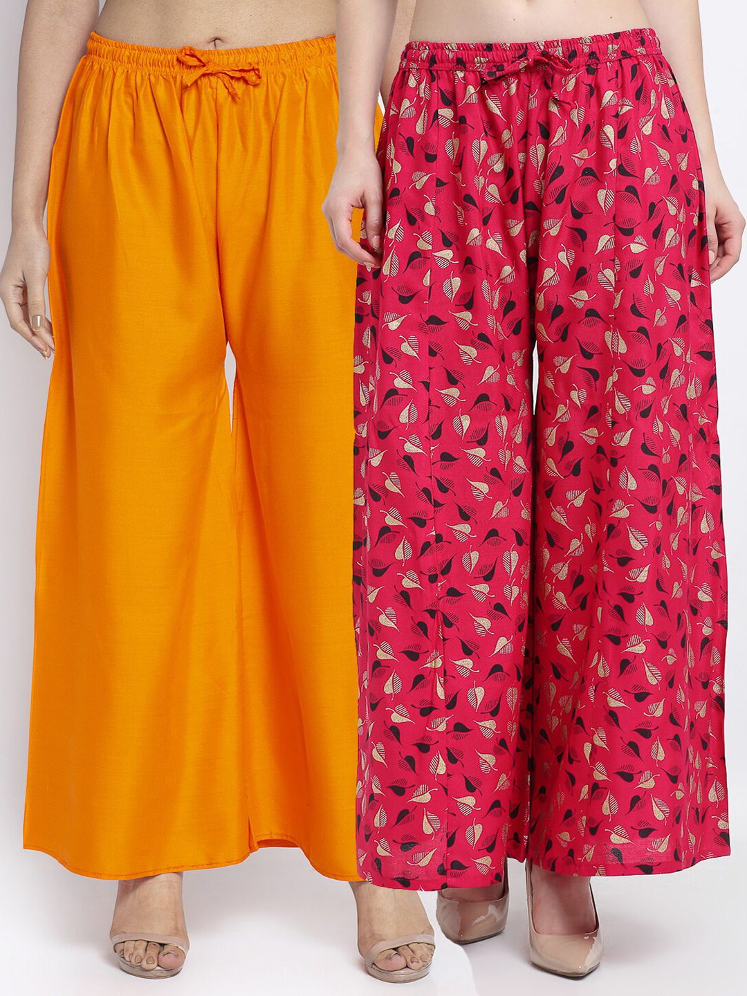 GRACIT Women Pack of 2 Orange & Pink Leaves Printed Ethnic Palazzos Price in India