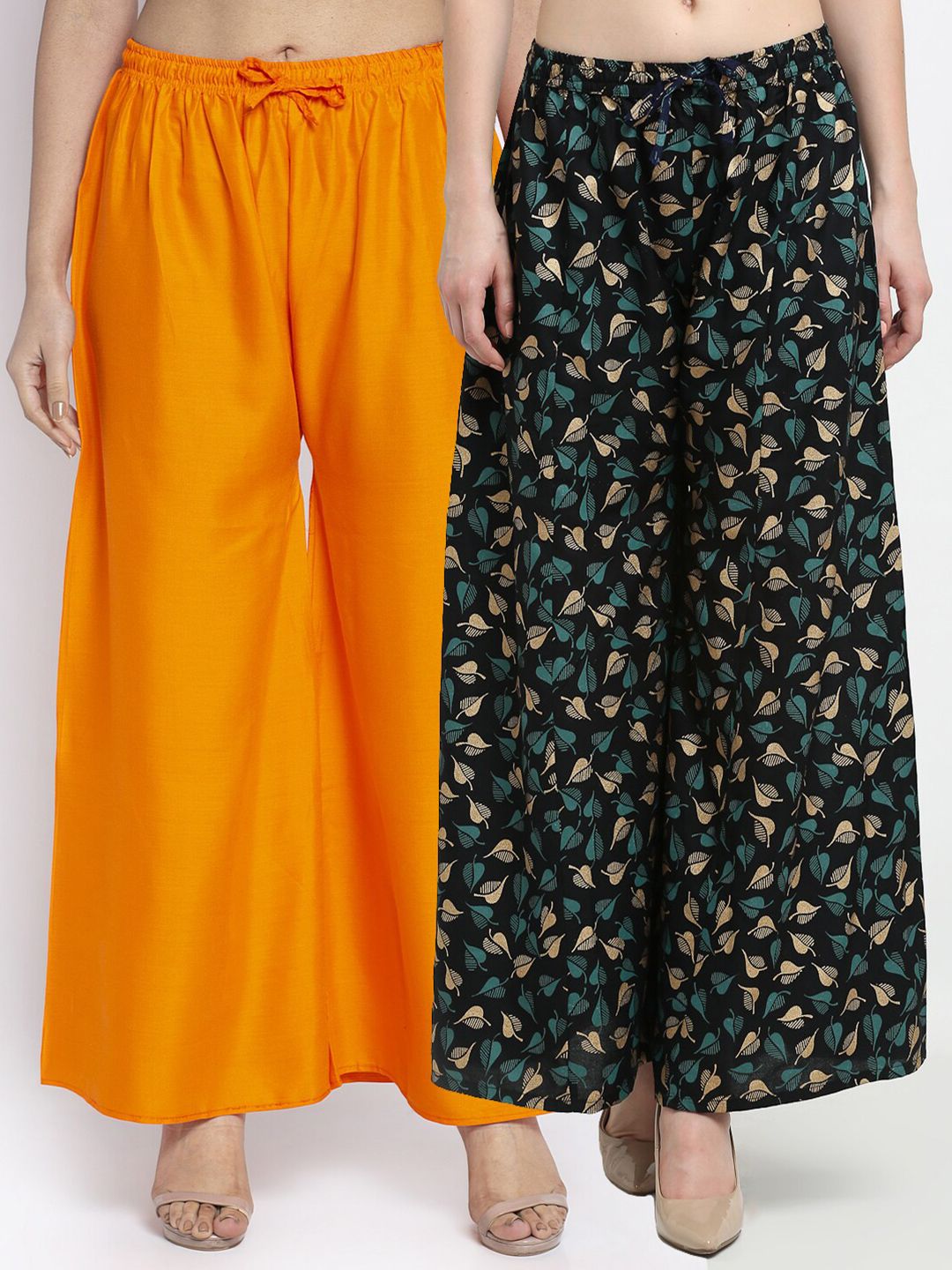 GRACIT Women Pack of 2 Orange & Black Printed Palazzos Price in India