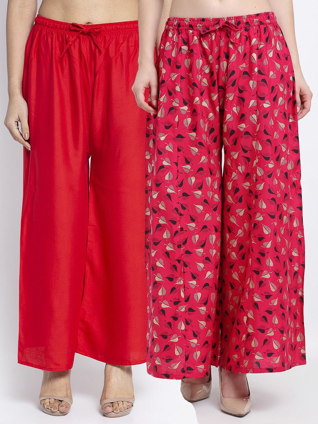 GRACIT Women Red & Pink 2 Floral Printed Knitted Ethnic Palazzos Price in India