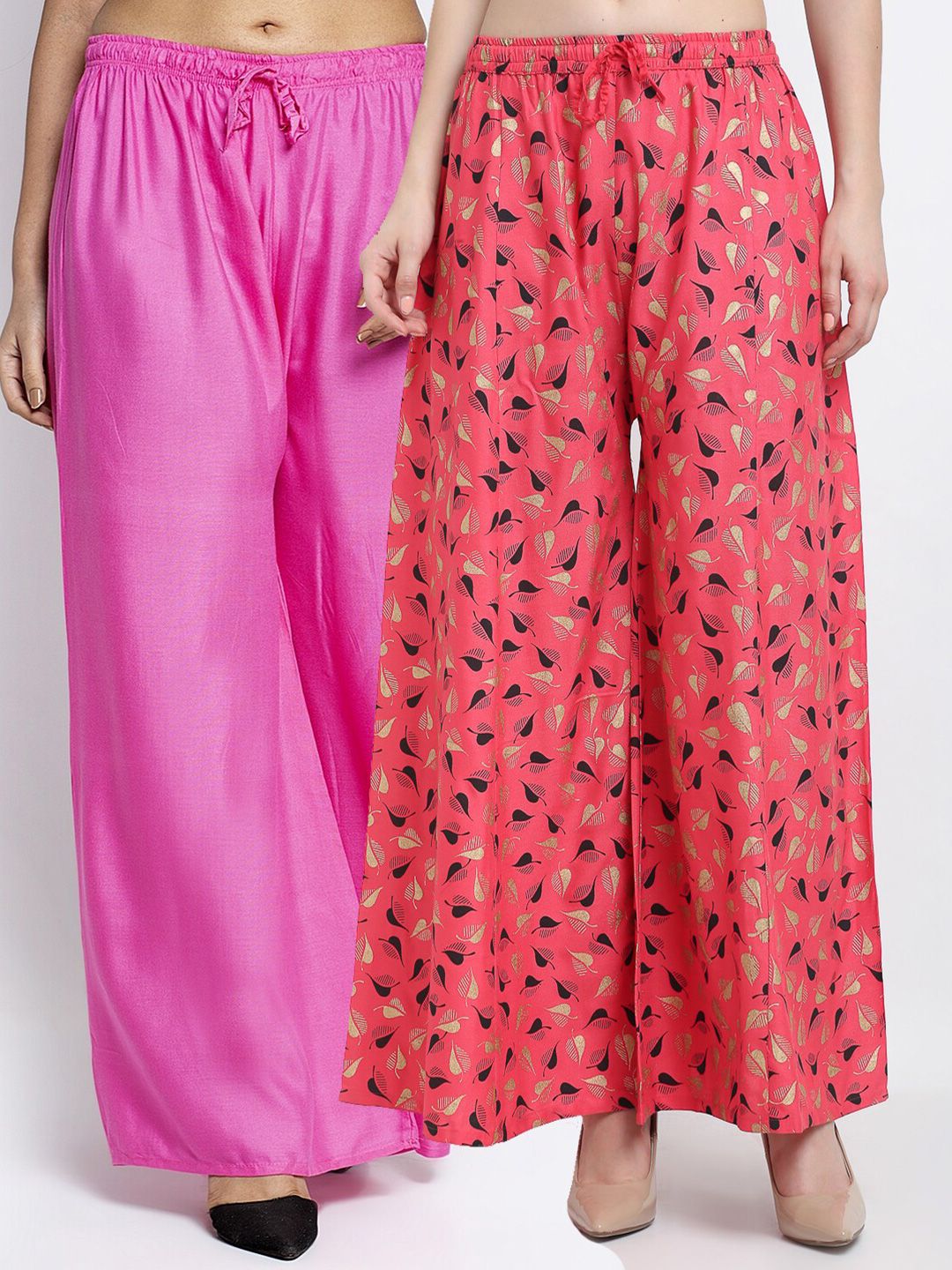 GRACIT Women Set of 2 Pink Printed Rayon Palazzos Price in India