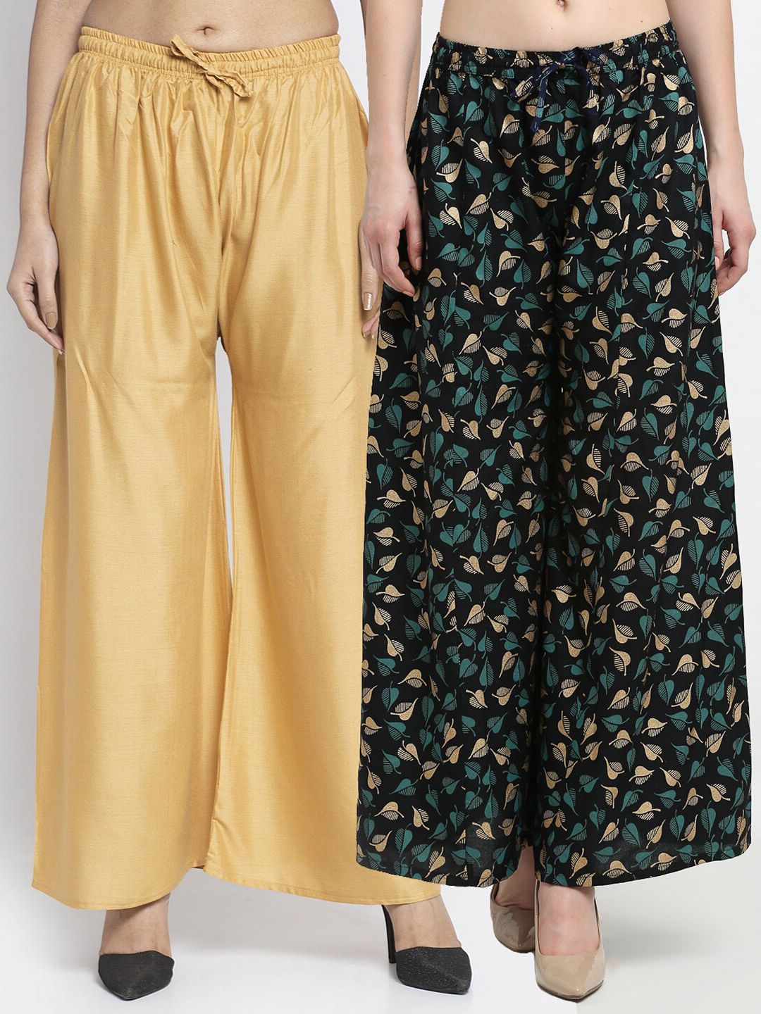 GRACIT Women Pack of 2 Beige & Black Printed Palazzos Price in India