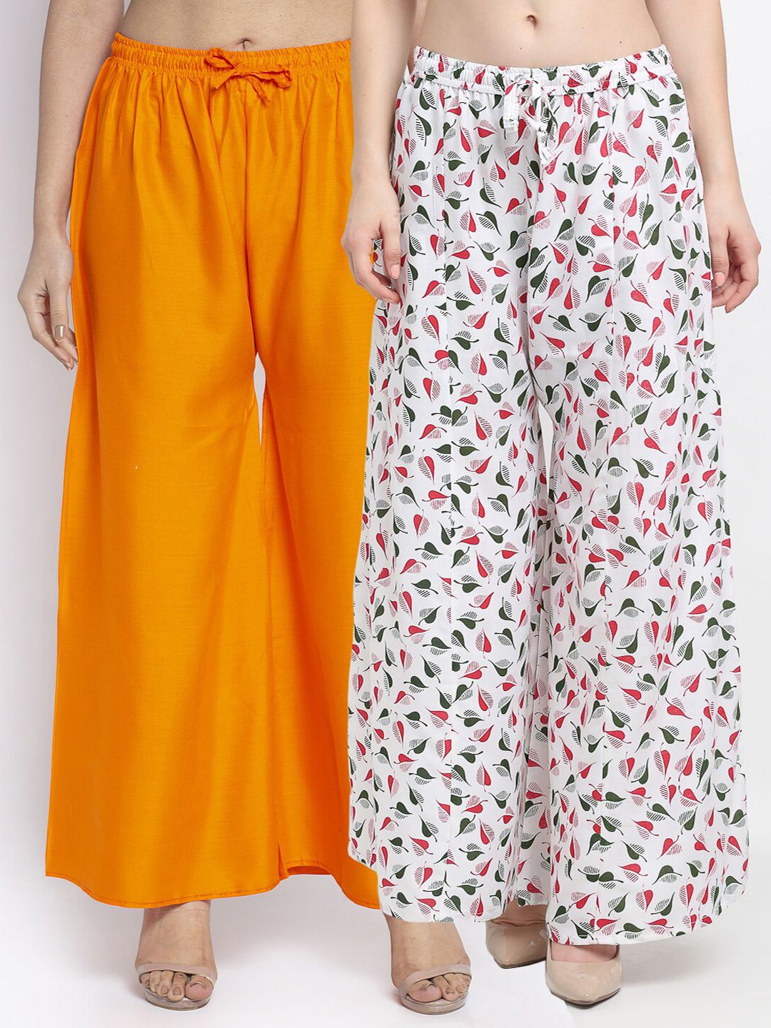 GRACIT Women Pack Of 2 Orange & White Printed Flared Palazzos Price in India