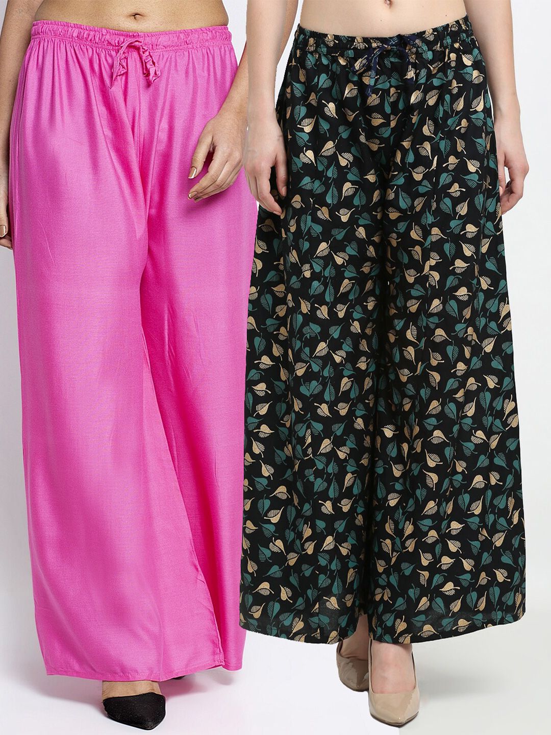 GRACIT Women Pack Of 2 Pink & Black Printed Flared Palazzos Price in India