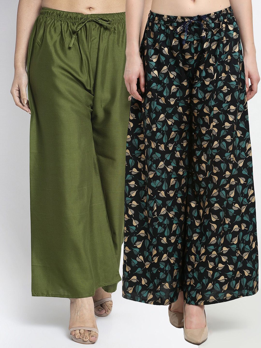 GRACIT Women Green & Black Pack of 2 Flared Knitted Ethnic Palazzos Price in India