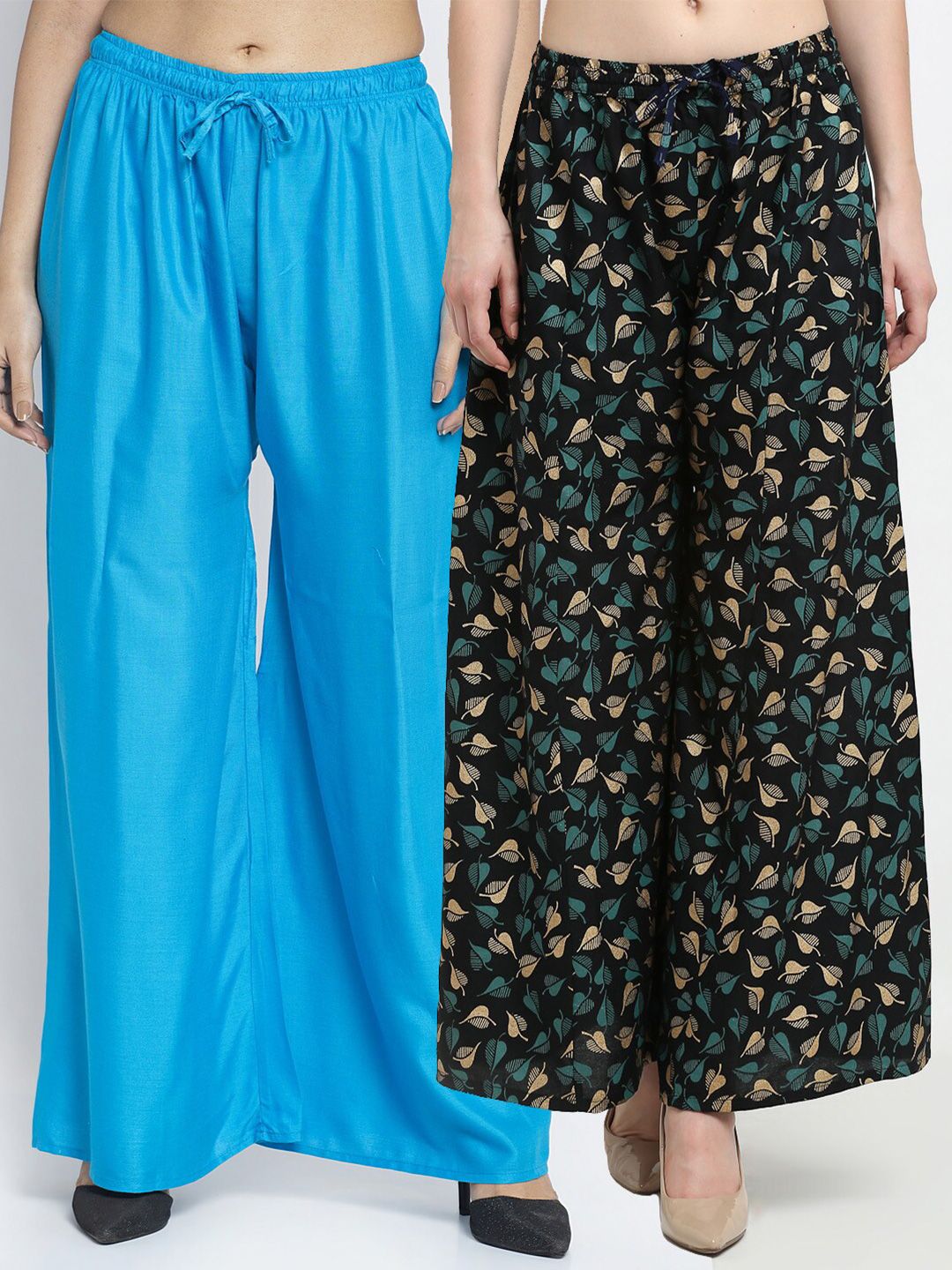 GRACIT Women Set of 2 Blue & Black Printed Rayon Palazzos Price in India