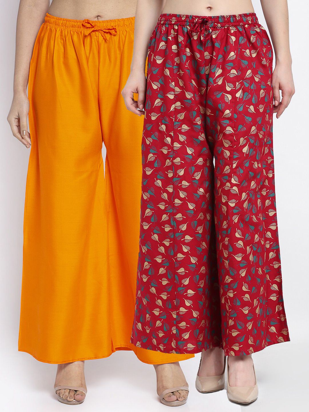 GRACIT Women Pack Of 2  Orange & Red Flared Knitted Ethnic Palazzos Price in India