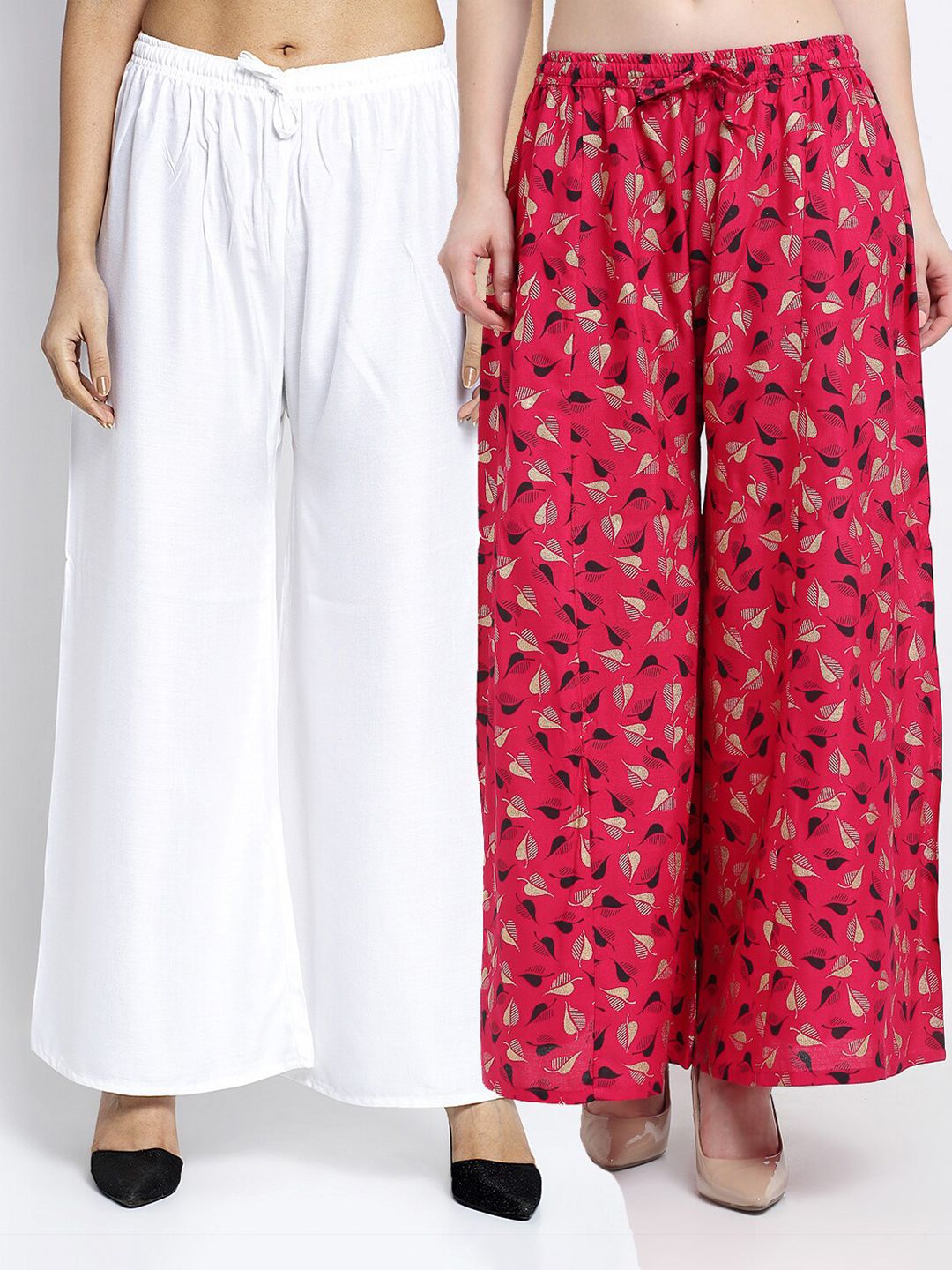 GRACIT Women Pack Of 2 White & Red Printed Flared Palazzos Price in India