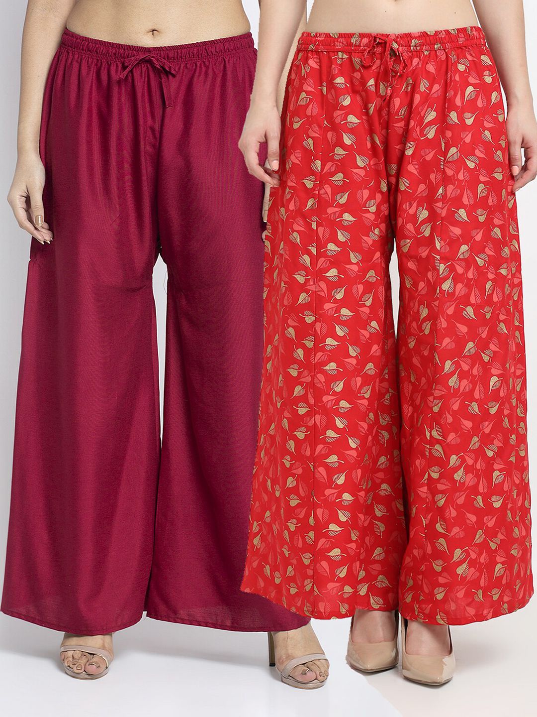 GRACIT Women Pack of 2 Maroon & Orange 2 Floral Printed Flared Palazzos Price in India