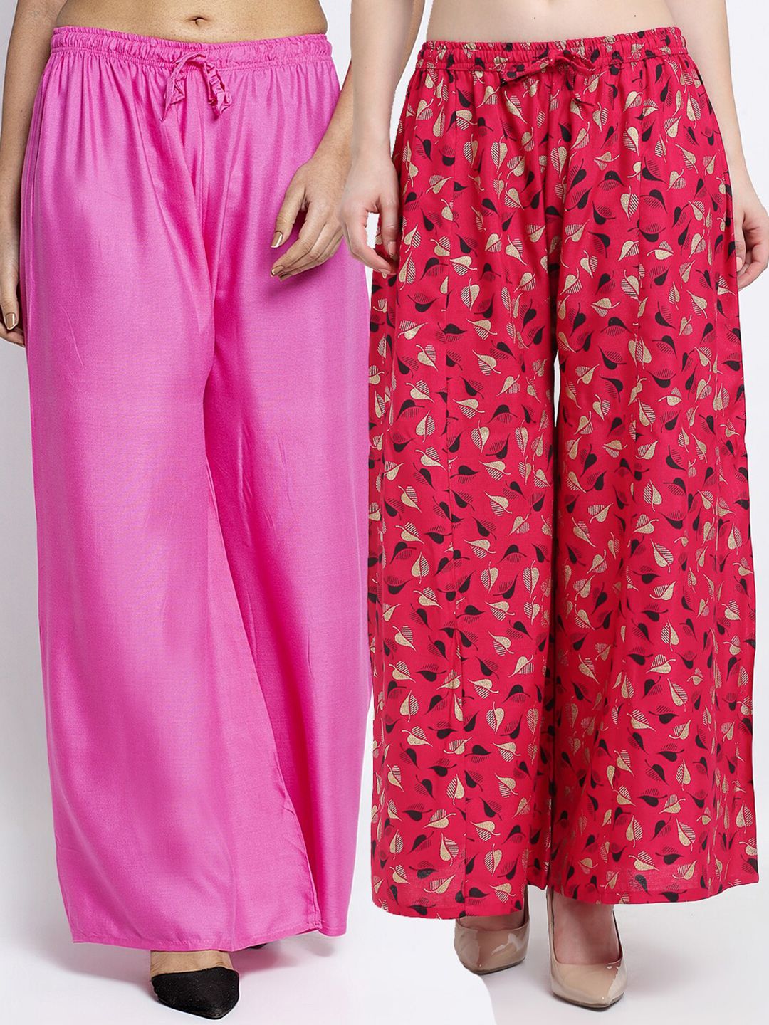 GRACIT Pack Of 2 Women Pink & Red Printed Flared Knitted Ethnic Palazzos Price in India