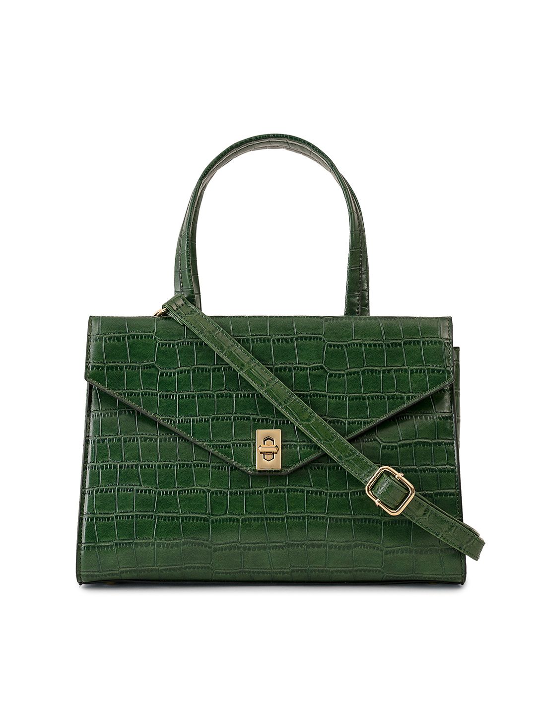 MIRAGGIO Green Textured Structured Satchel Handbags Price in India