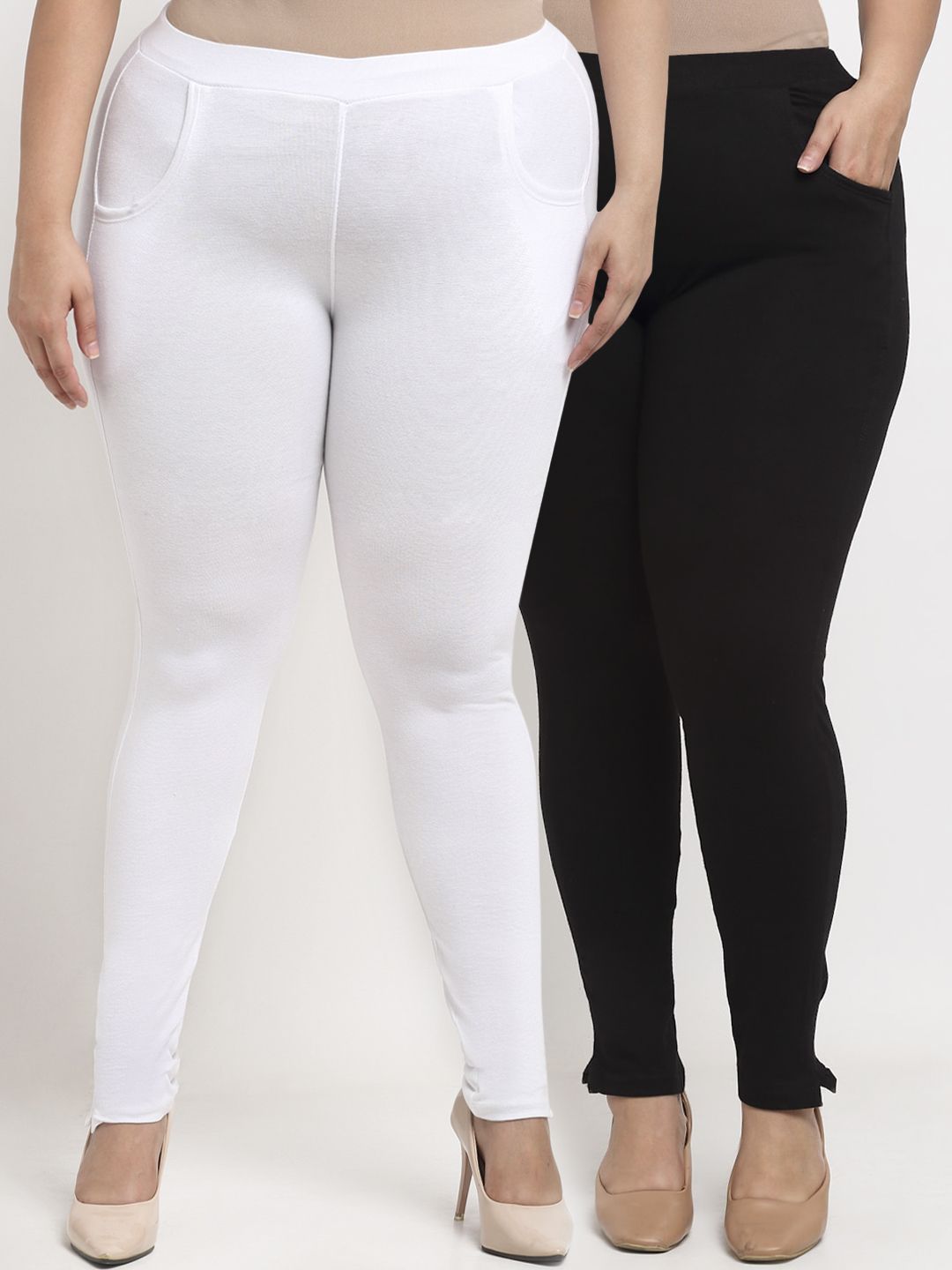 TAG 7 PLUS Women White & Black Set of 2 Plus Size Leggings Price in India
