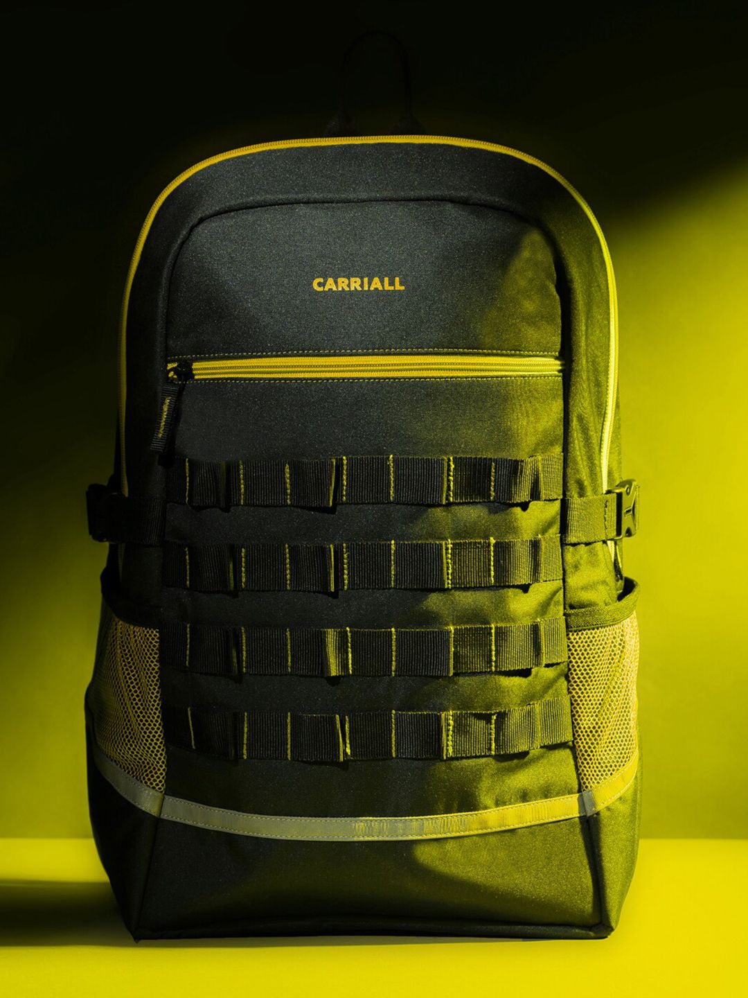 CARRIALL Unisex Black & Yellow Colourblocked AXEL Backpack with Reflective Strip Price in India