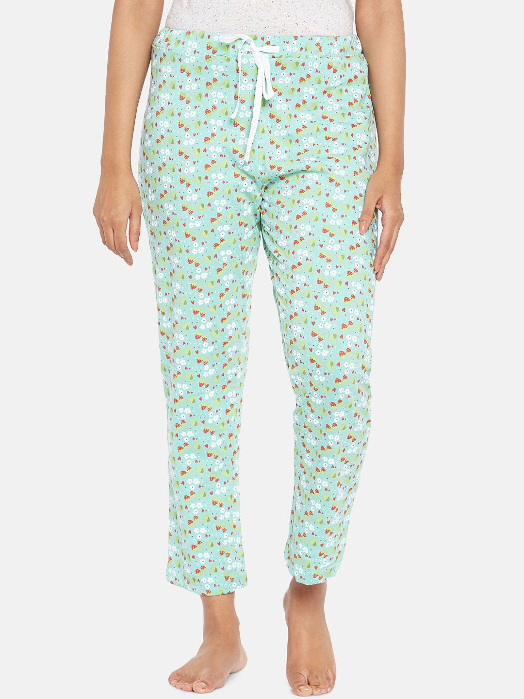 People Women White & Green Printed Pyjamas Price in India