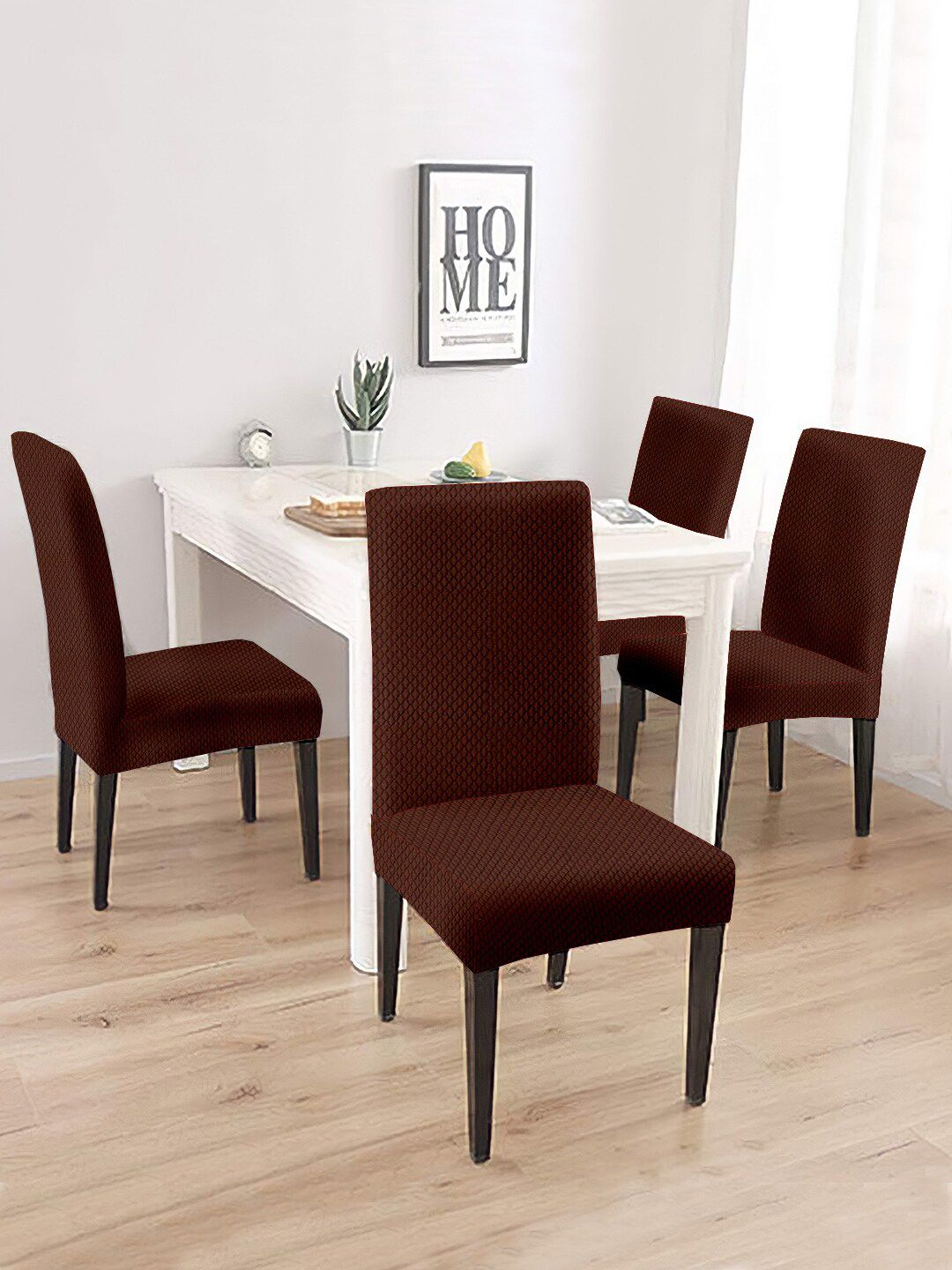 Cortina Set Of 4 Brown Solid Chair Covers Price in India