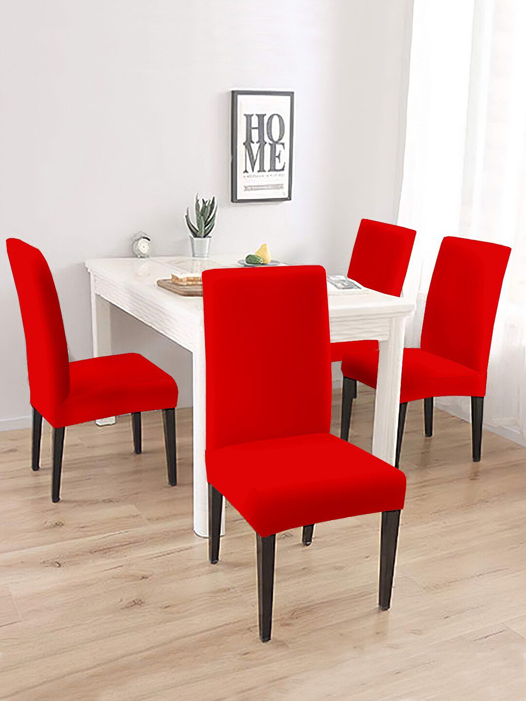 Cortina Set Of 4 Red Solid Chair Covers Price in India