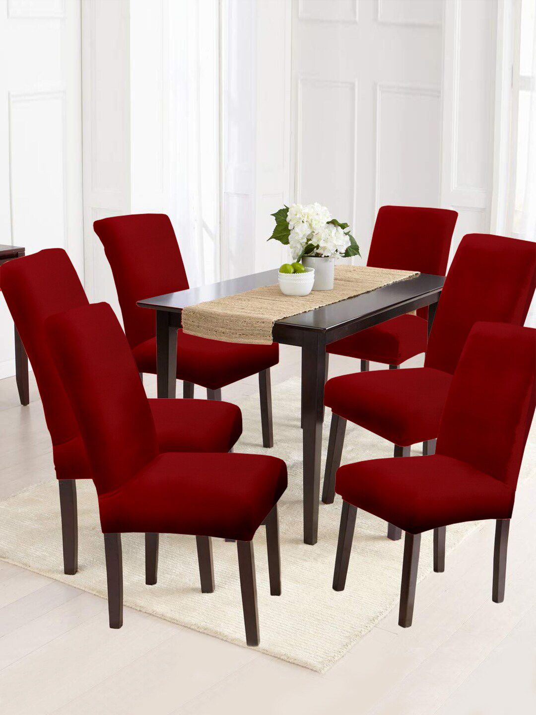 Cortina Set Of 6 Maroon Solid Chair Covers Price in India