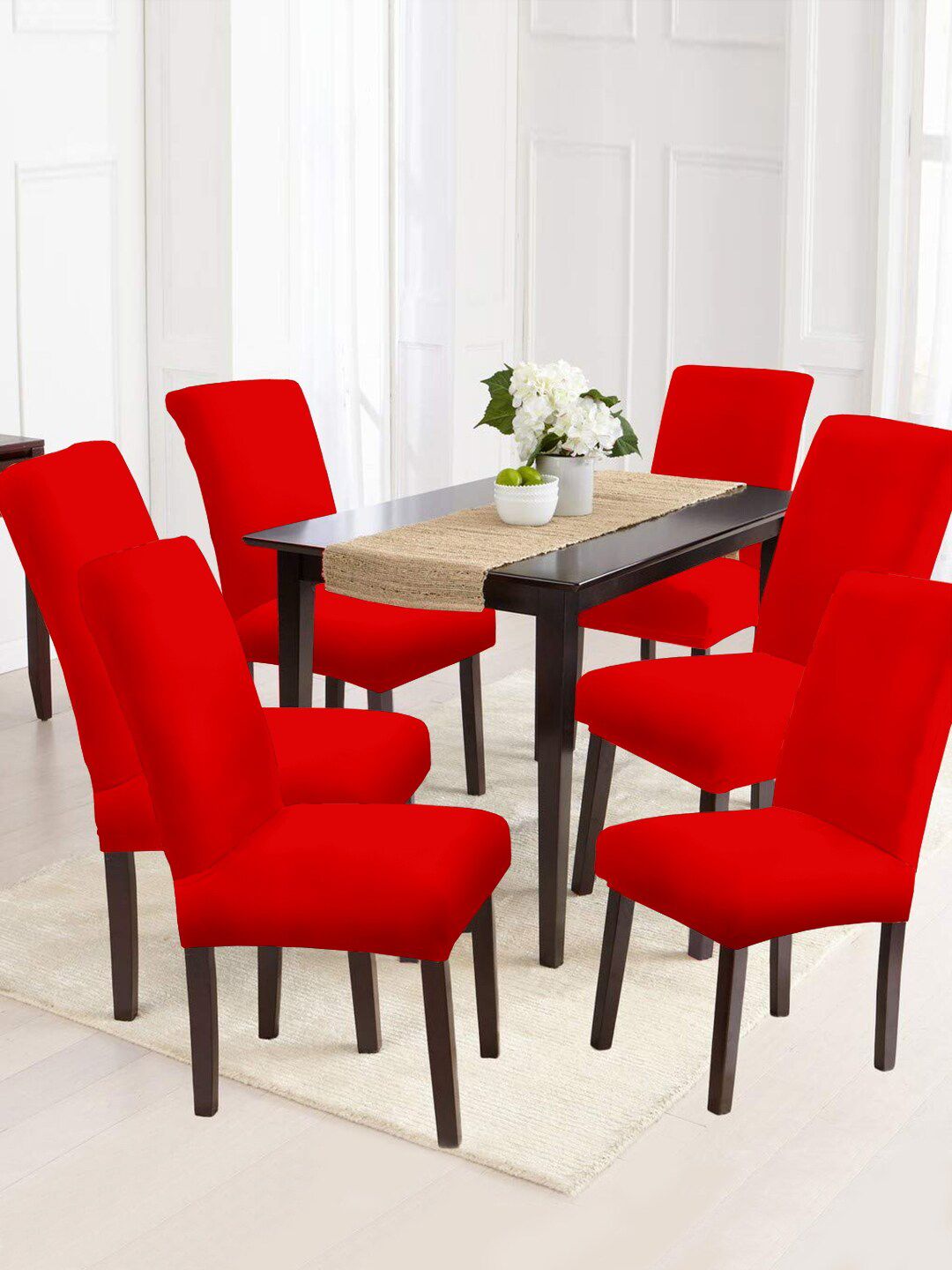 Cortina Set Of 6 Red Chair Covers Price in India