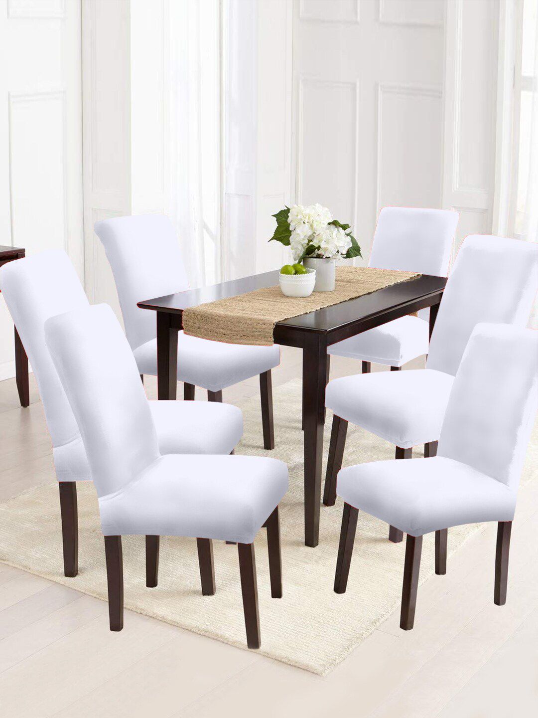 Cortina Set Of 6 White Solid Chair Covers Price in India