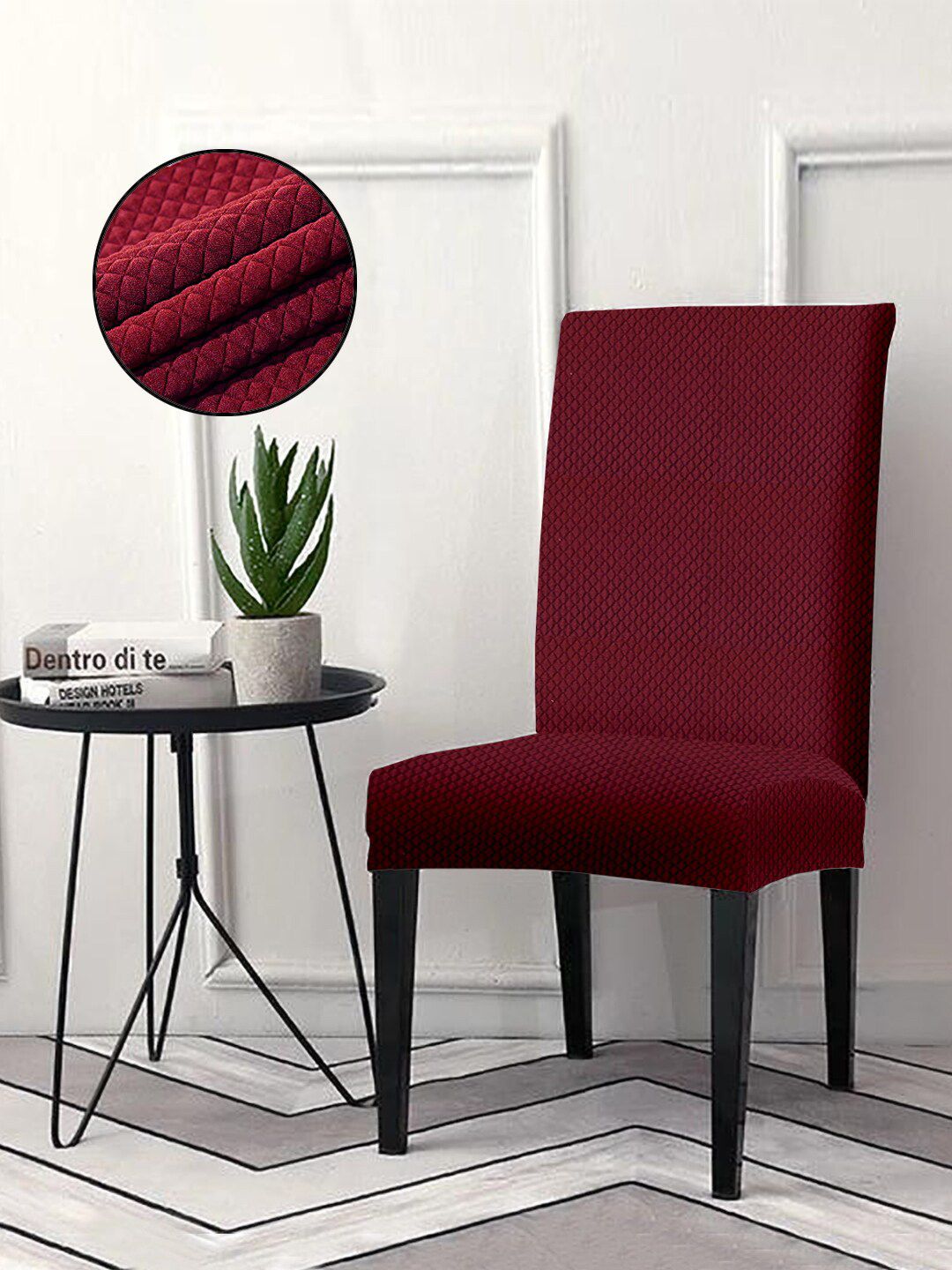 Cortina Maroon Solid Chair Cover Price in India