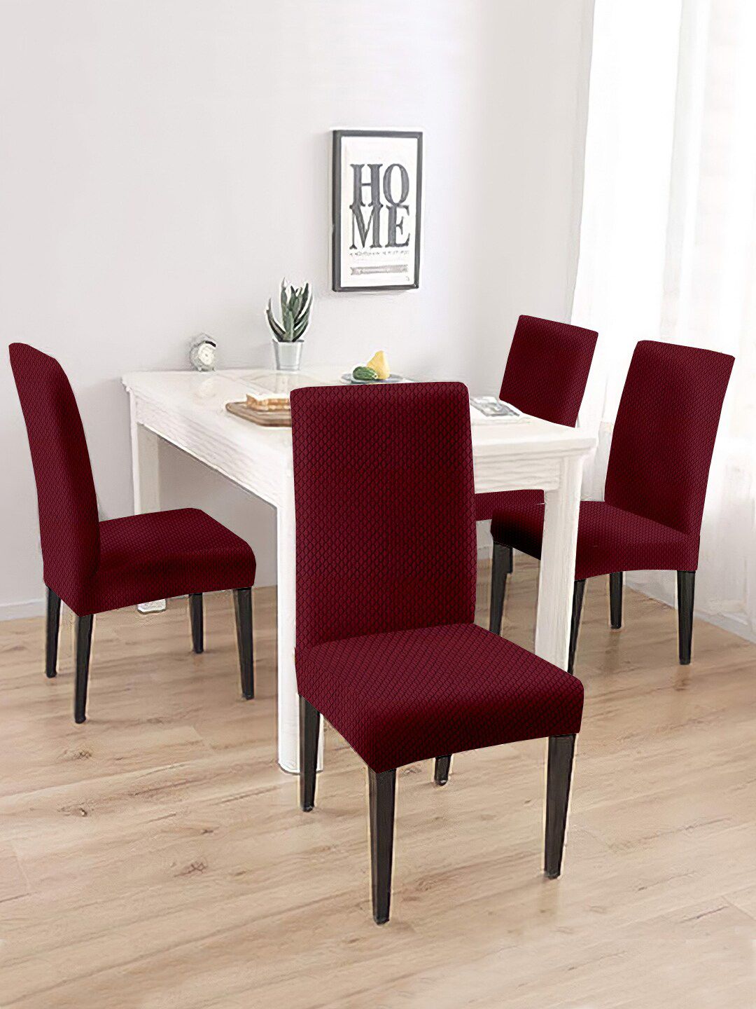Cortina Set Of 4 Maroon Solid Chair Covers Price in India