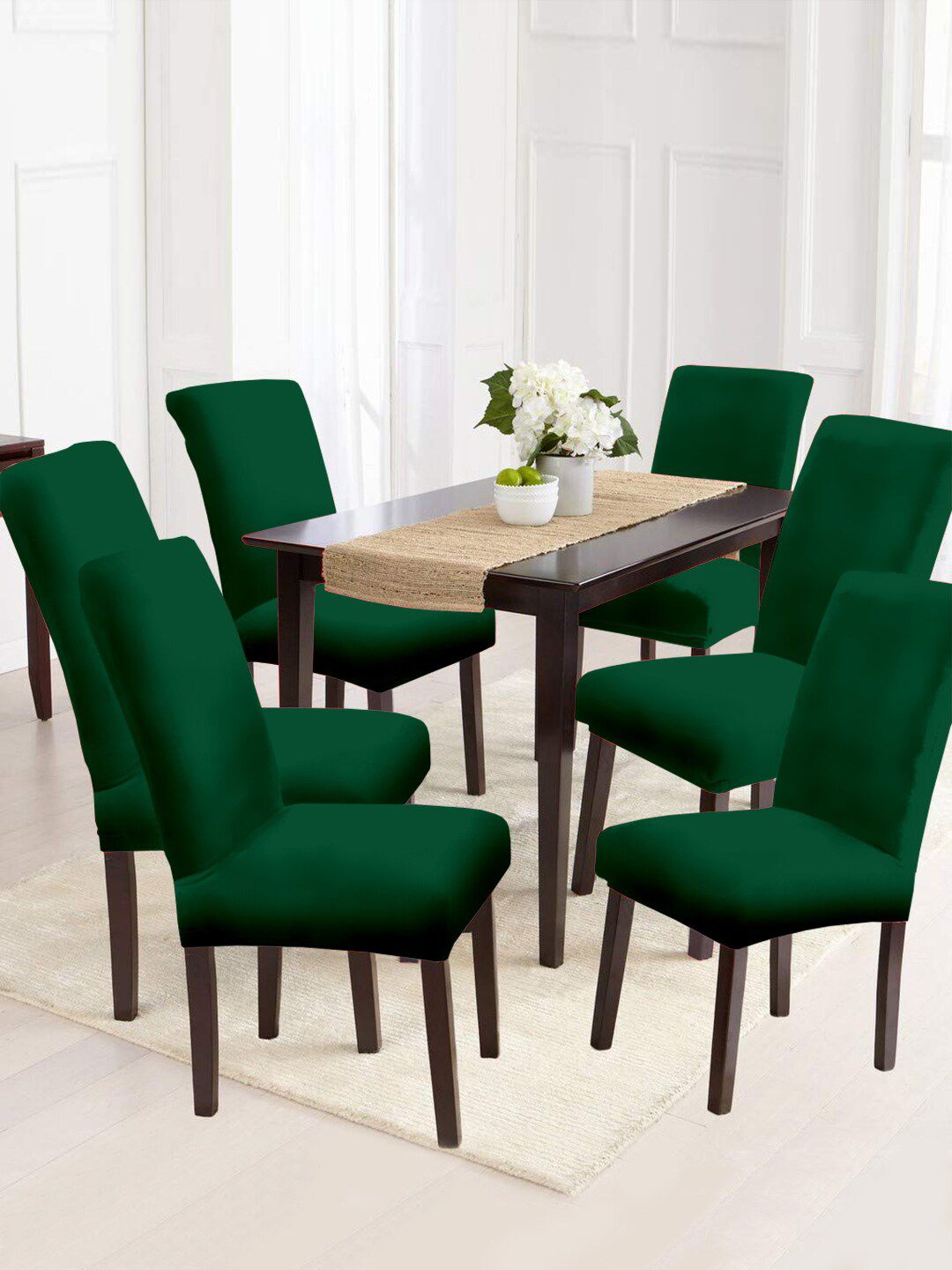 Cortina Set Of 6 Green Solid Chair Covers Price in India