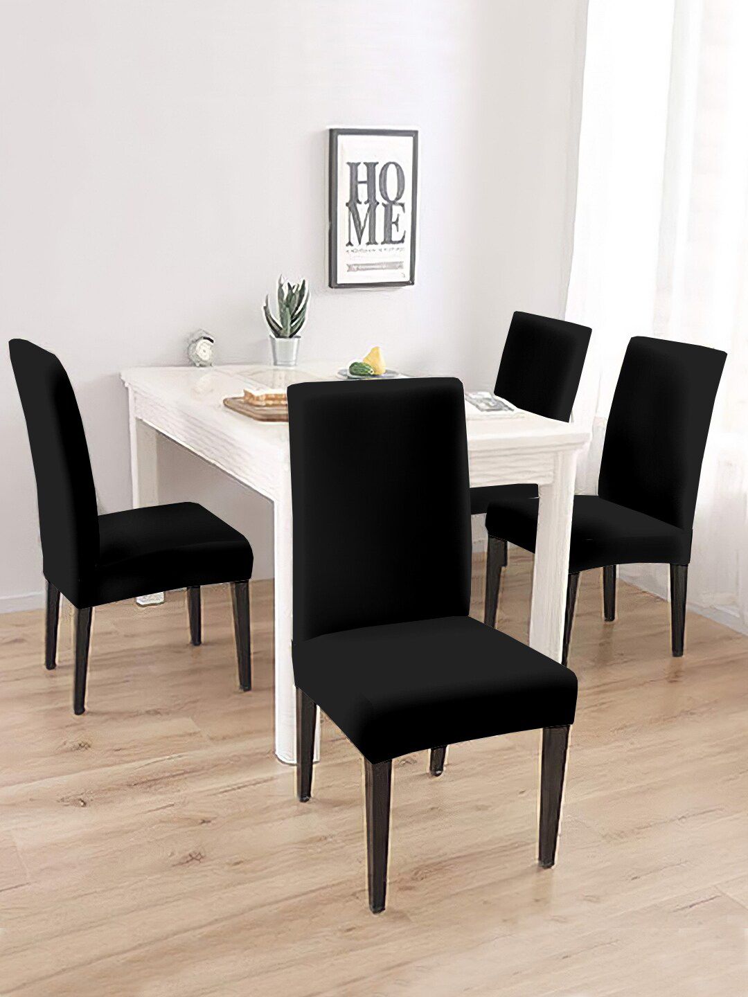 Cortina Set Of 4 Black Solid Chair Covers Price in India