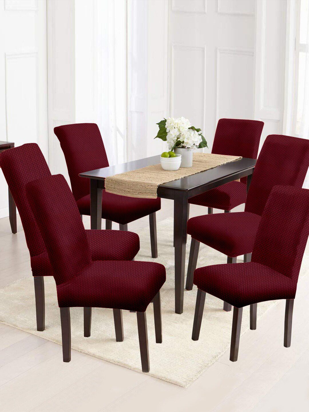 Cortina Set Of 6 Maroon Solid Chair Covers Price in India