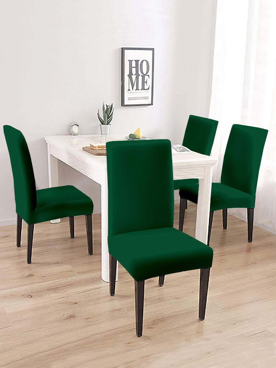 Cortina Set Of 4 Green Solid Chair Covers Price in India