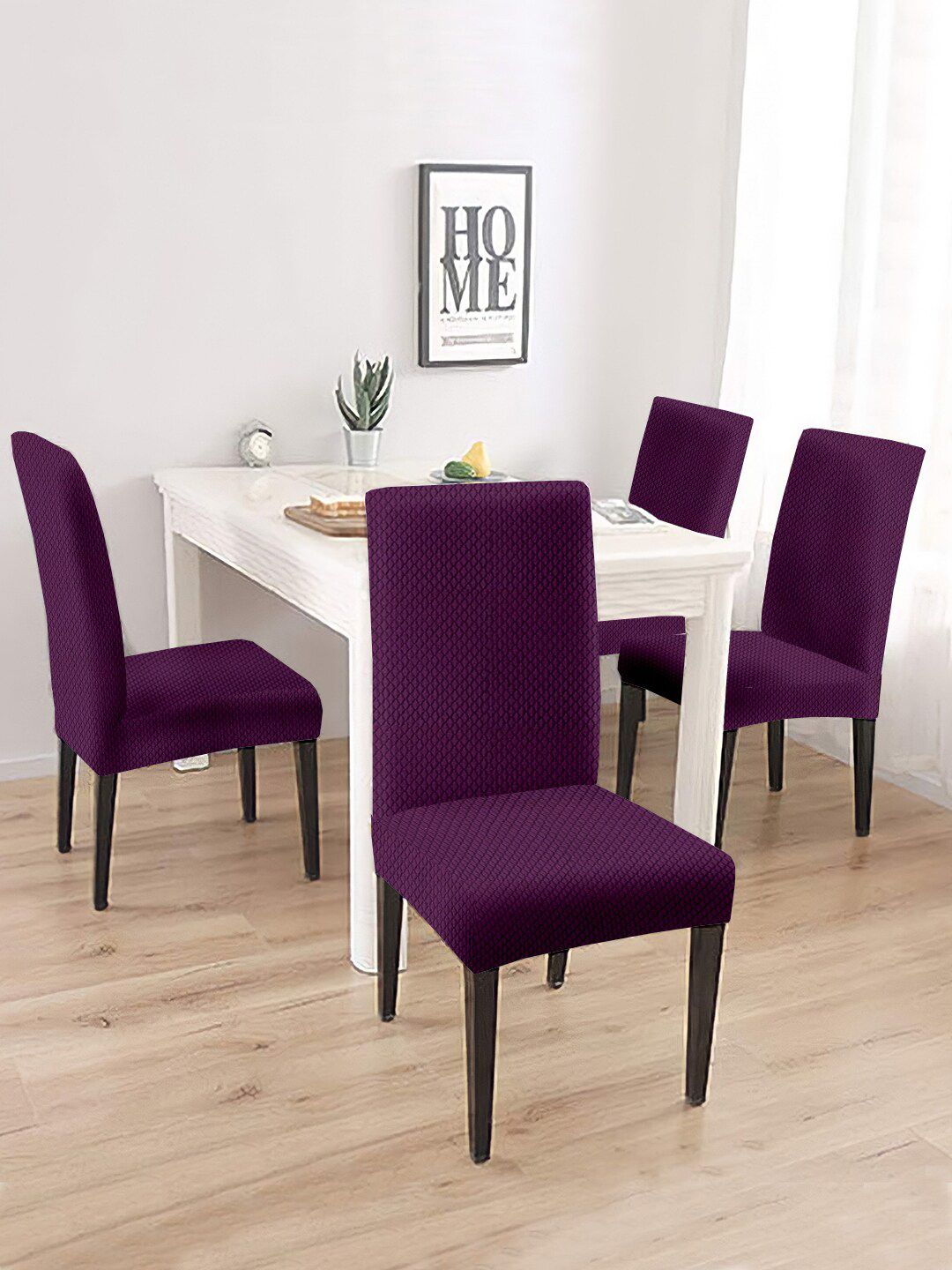 Cortina Set Of 4 Purple Solid Chair Covers Price in India