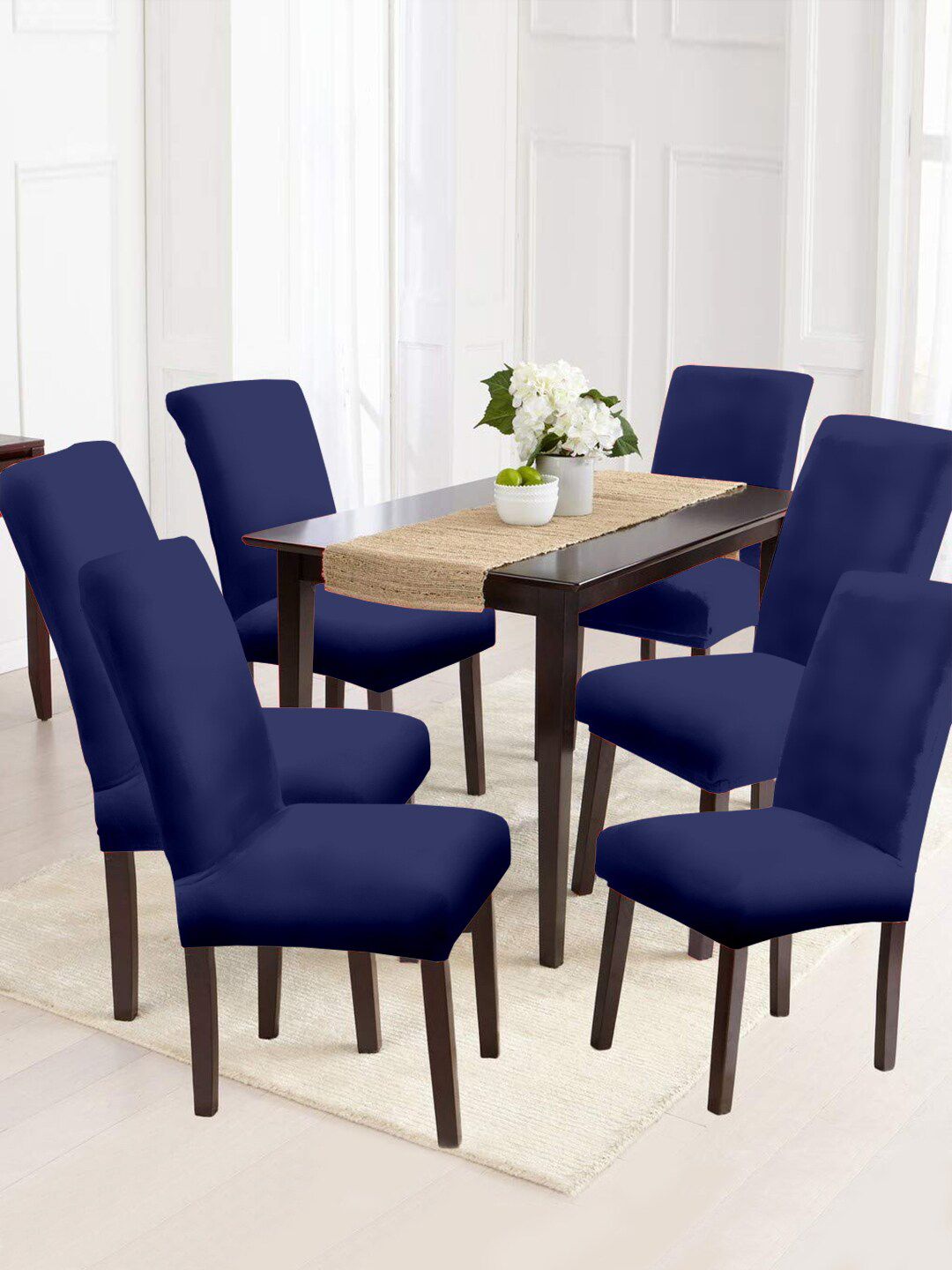 Cortina Set Of 6 Blue Solid Chair Covers Price in India