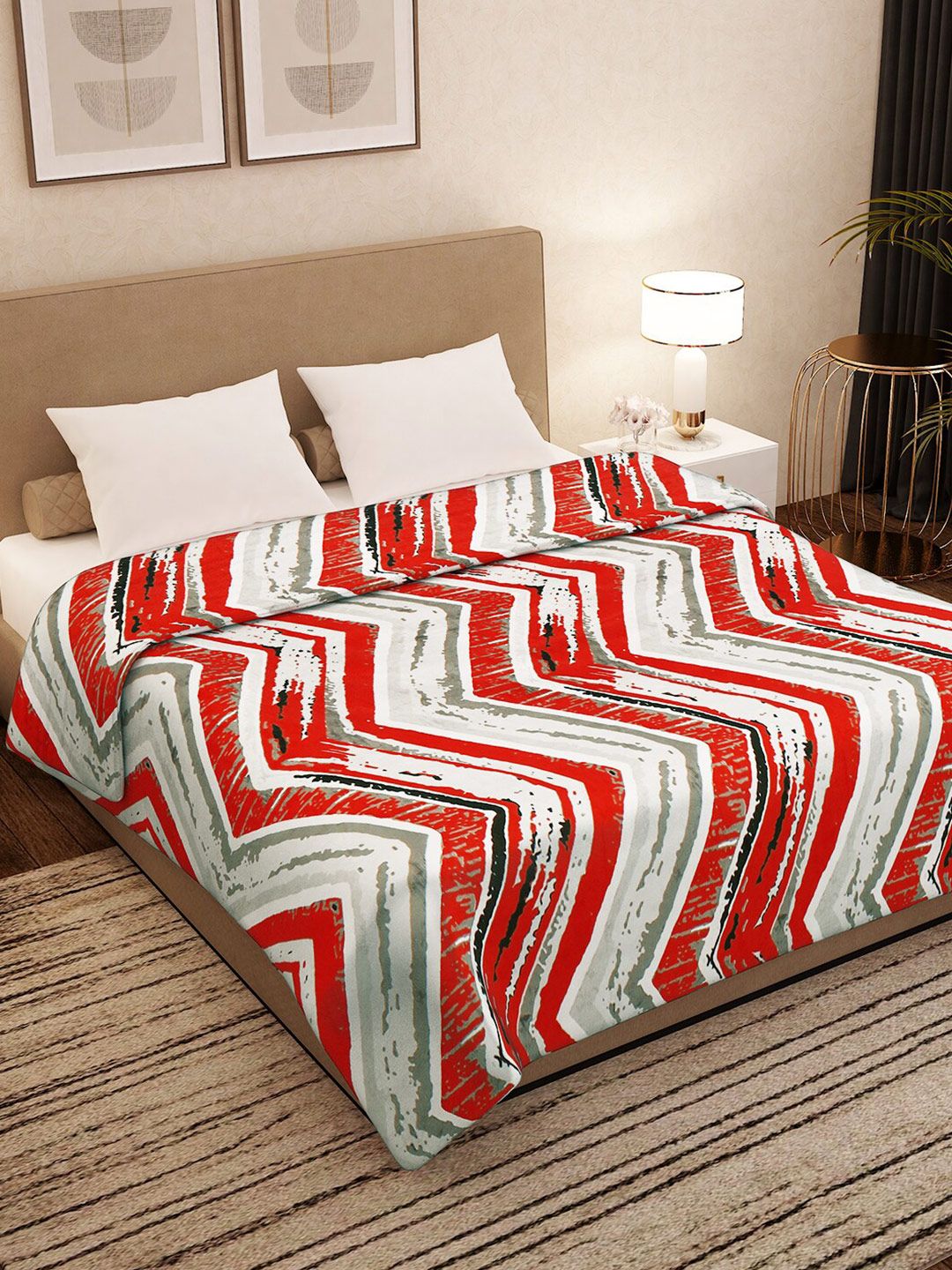 Story@home Red & White AC Room 300 GSM Double Bed Blanket Price in India
