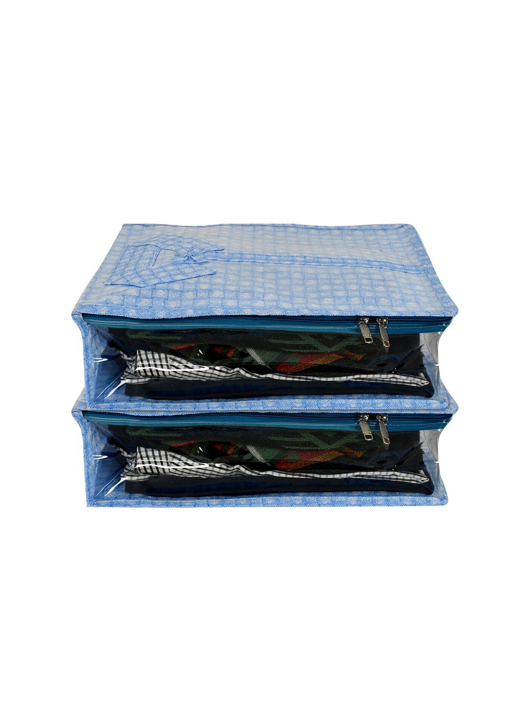 Kuber Industries Pack Of 2 Blue Checked Shirts & Clothing Organizer Price in India