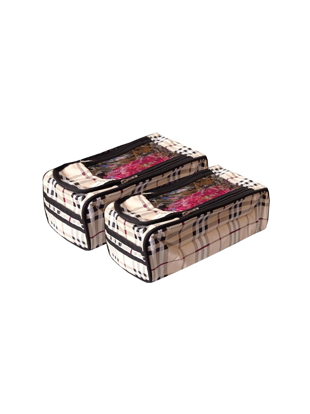 Kuber Industries Set Of 2 Cream & Black Printed Wardrobe Organiser Price in India