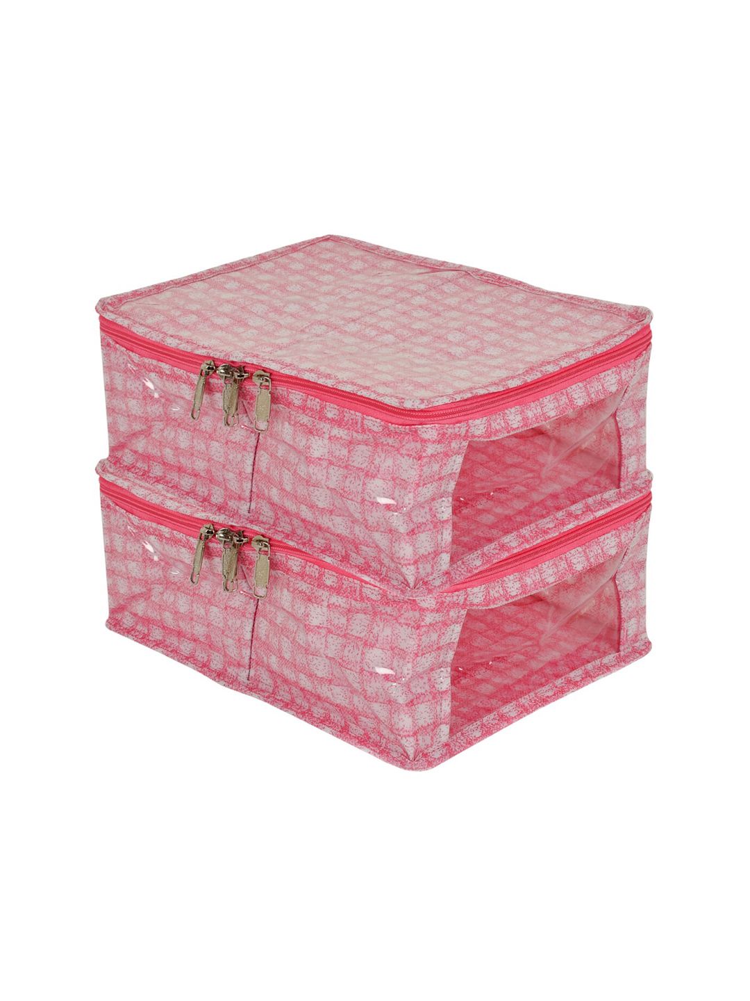 Kuber Industries Set Of 2 Pink & White Checked Wardrobe Organisers Price in India