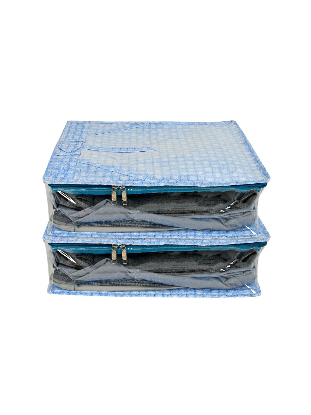 Kuber Industries Set Of 2 Blue & Off-White Printed Trousers Organisers Price in India