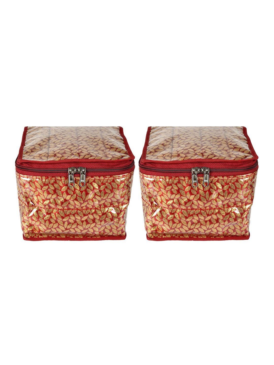 Kuber Industries Set Of 2 Maroon & Gold-Coloured Printed Jewellery Organisers Price in India