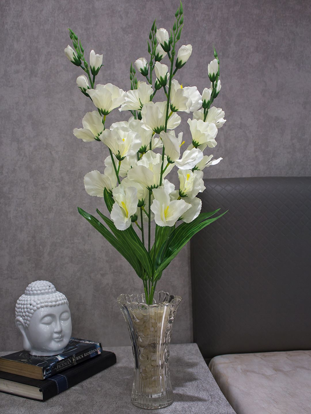 PolliNation White & Green Artificial Gladiolus Flower Bunch Without Pot Price in India