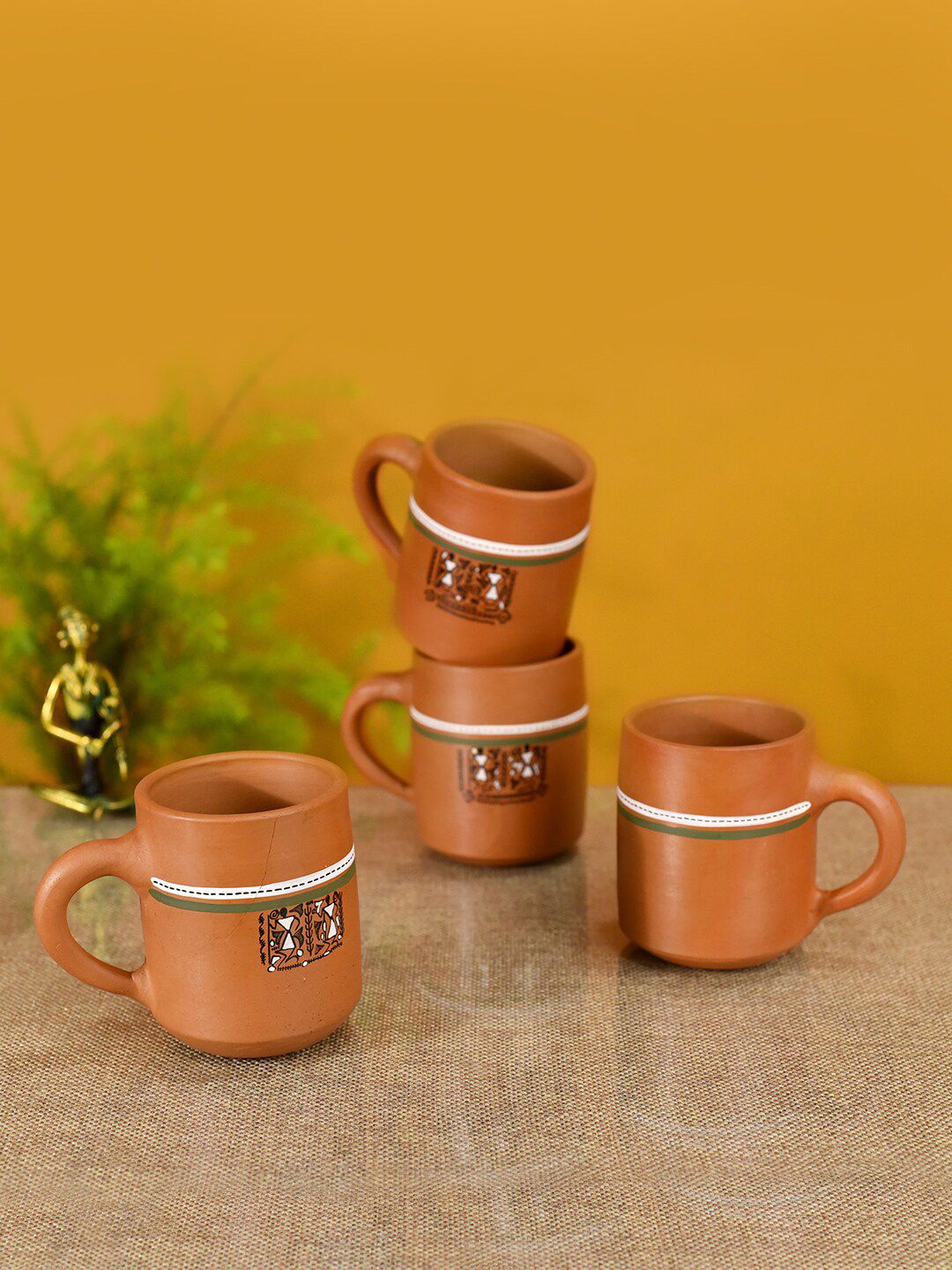 AAKRITI ART CREATIONS Set of 4 Hand Painted Earthen Clay Tribal Motifs Cups Price in India